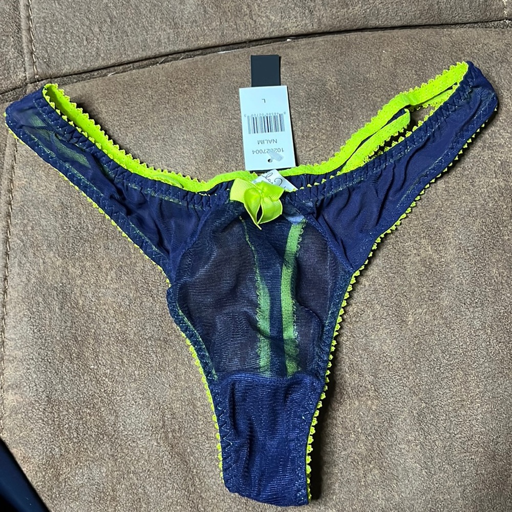 Claudette Panty Underwear Thong sheet in navy with limeade green trim